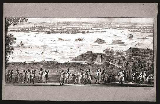 rycina przedstawia powódź 1813 r, w stolicy