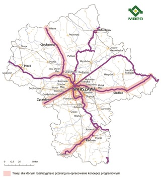 Mapa tras rowerowych na Mazowszu