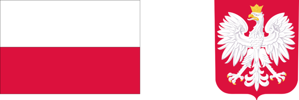 biało-czerwona flaga Polski, obok jest godło Polski