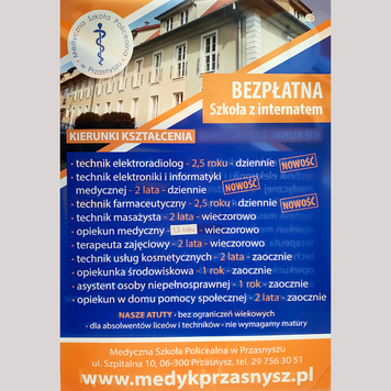 Plakat informujący o ofercie edukacyjnej MSP w Przasnyszu.
