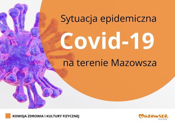 Grafika z tekstem Sytuacja epidemiologiczna covid-19 na Mazowszu