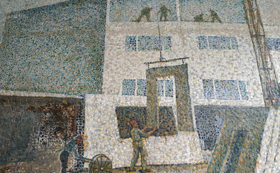 Mozaika we wnętrzu dawnej Państwowej Szkoły Handlowej dla Dziewcząt przy ul. Górnosląskiej w Warszawie