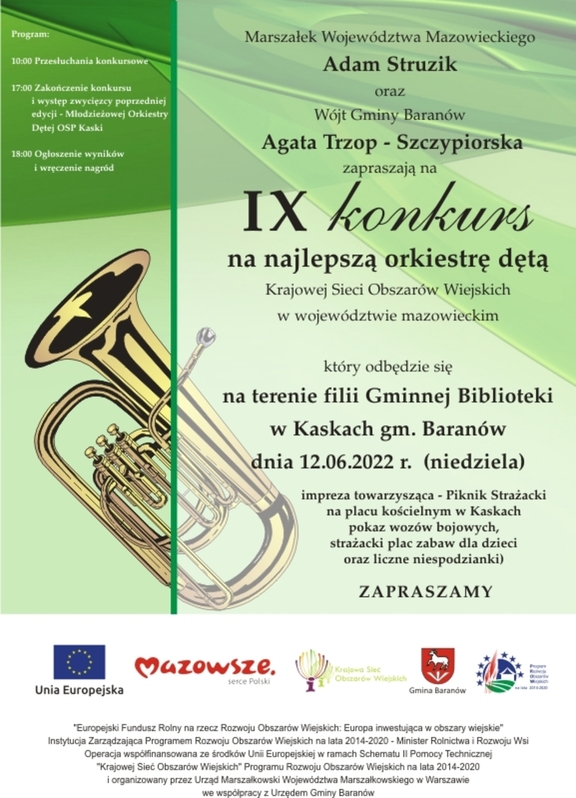 Plakat promujący IX konkurs na najlepszą orkiestrę dętą.