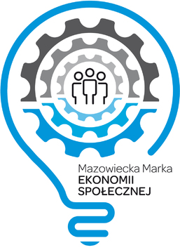 Logo Mazowieckiej Marki Ekonomii Społecznej - w schemacie żarówki są wstawione trzy ludzkie postacie