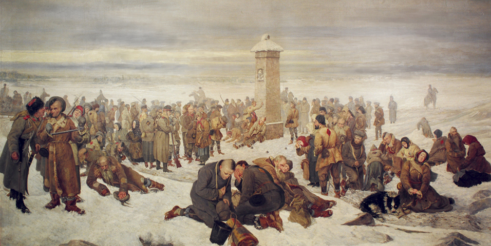 obraz Aleksandra Sochaczewskiego, pejzaż  zimowy przedstawiający żołnierzy po bitwie