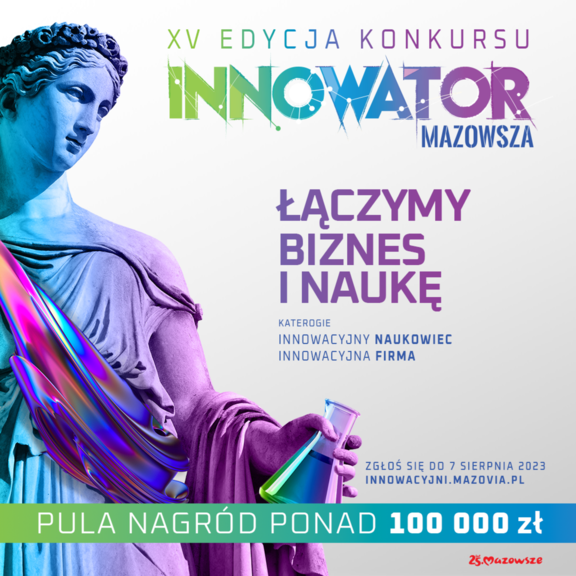 Baner 15. edycji konkursu Innowator Mazowsza z najważniejszymi informacjami